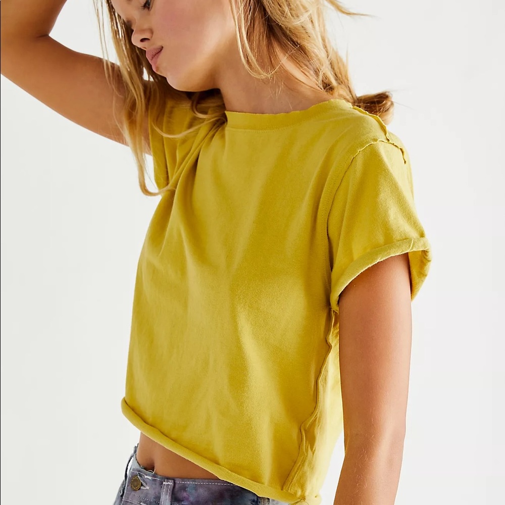 Free people we the free perfect tee in green and yellow. Size small.